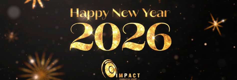 Festive "Happy New Year 2026" text shines in gold against a dark background, surrounded by sparkling starbursts, conveying celebration and joy.