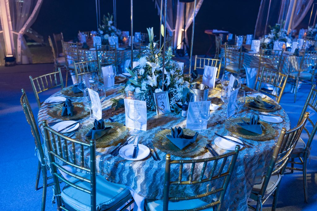 Gala Night Mauritius with clear marquee, chandeliers, Gatsby bar, tipi cocktail zone and elegant event styling
