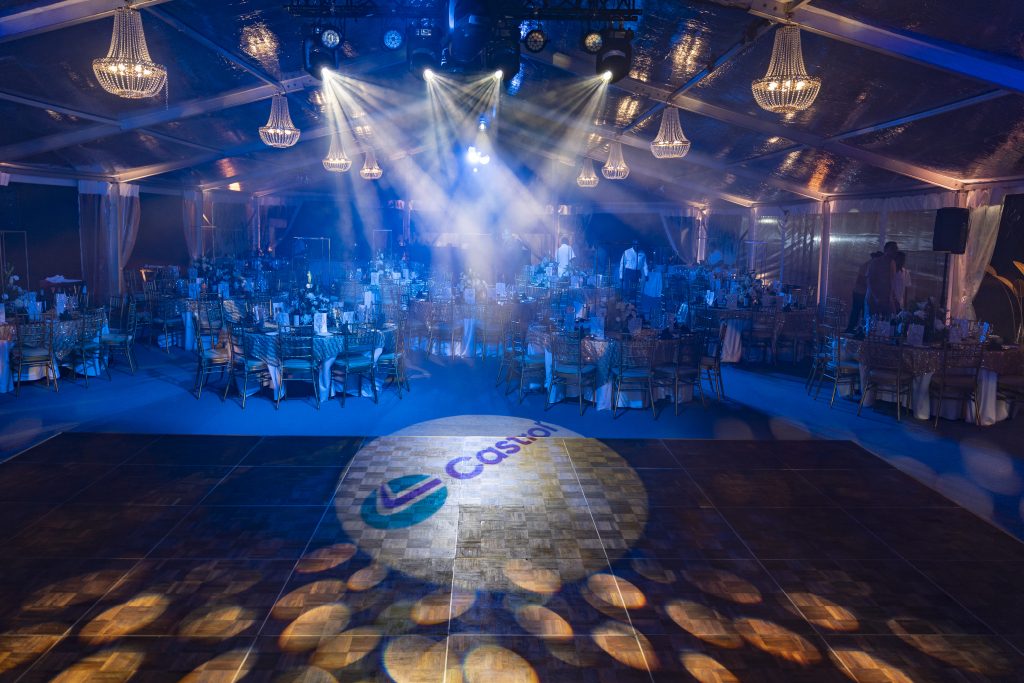 Gala Night Mauritius with clear marquee, chandeliers, Gatsby bar, tipi cocktail zone and elegant event styling