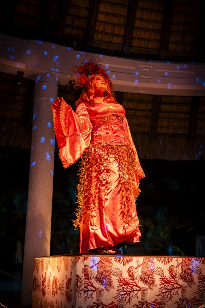 Custom sea-themed living statues with immersive costumes and theatrical entertainment at a luxury corporate event in Mauritius