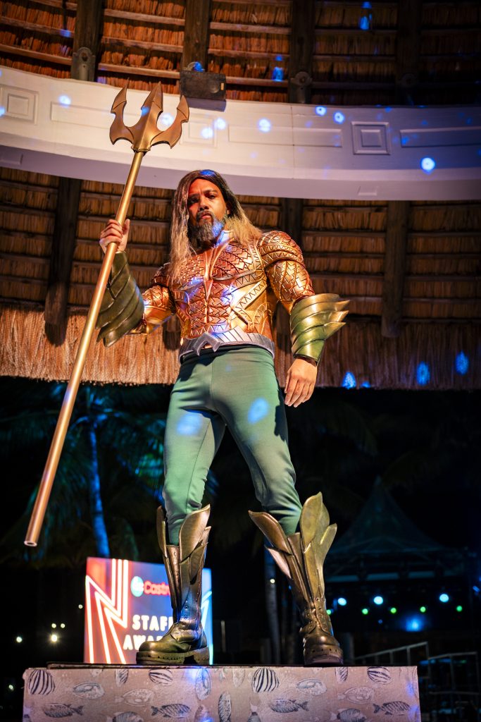 Custom sea-themed living statues with immersive costumes and theatrical entertainment at a luxury corporate event in Mauritius