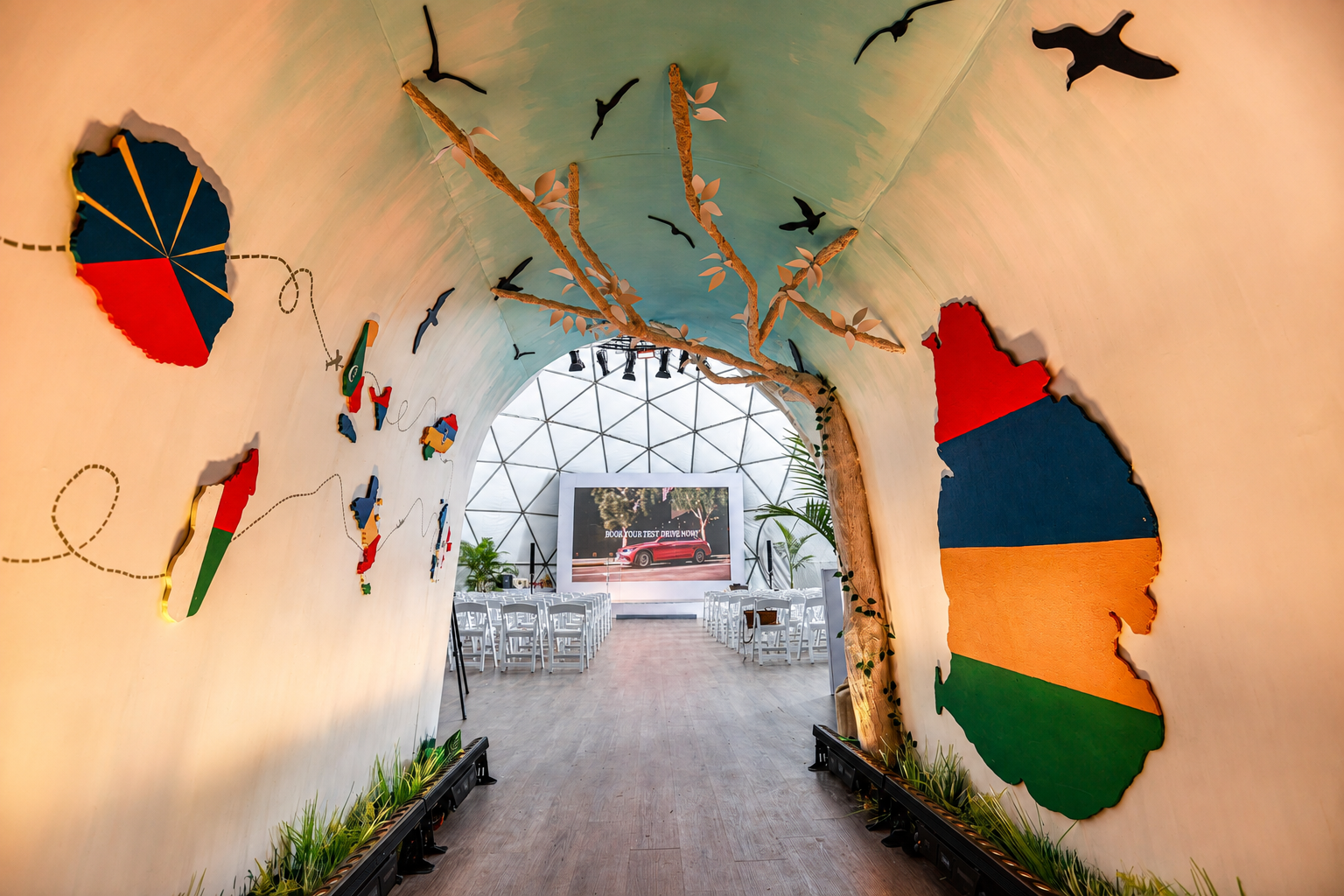 Connecting passage between IPG event dome hire Mauritius spaces