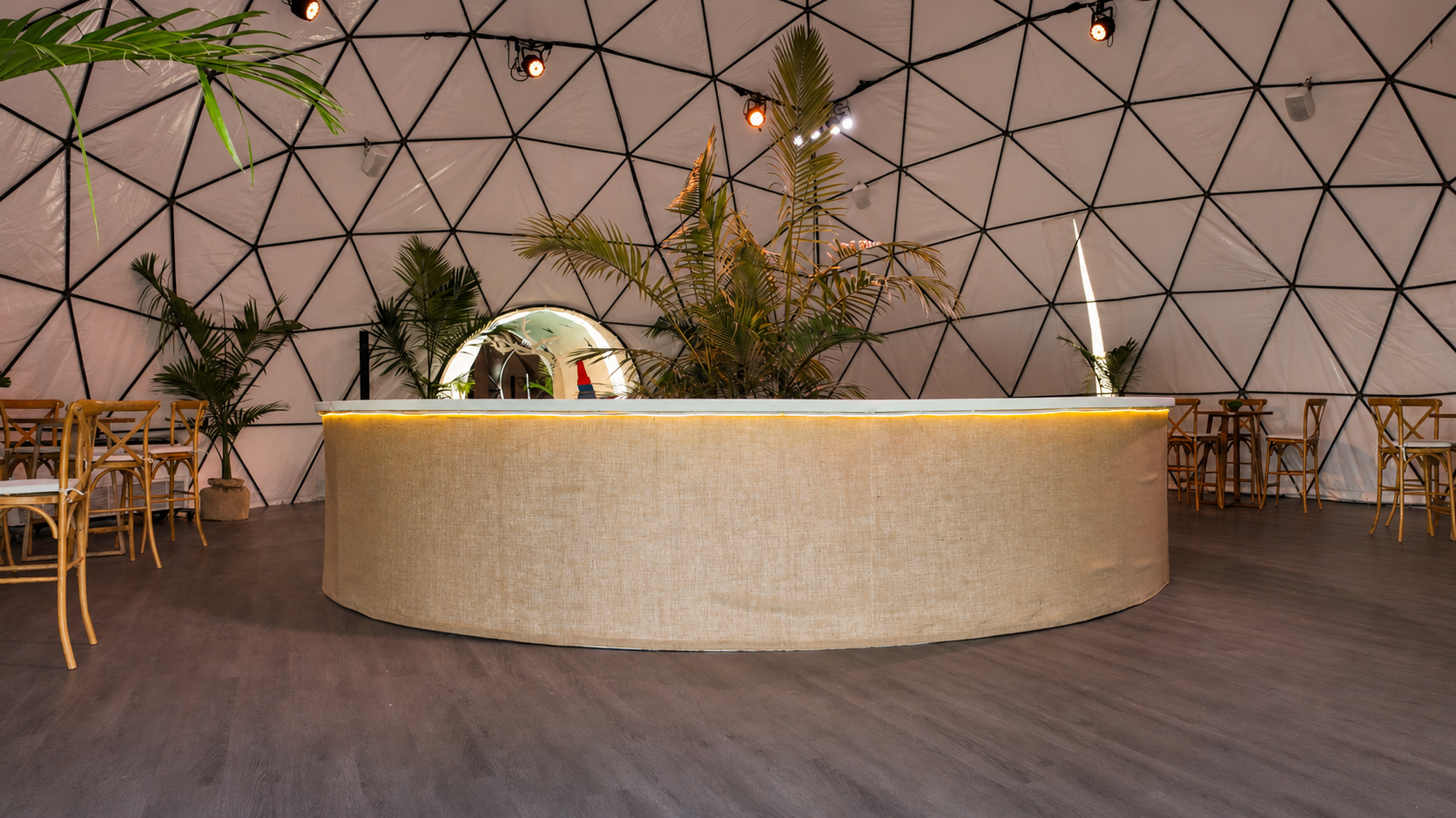 Event dome hire Mauritius reception area for guest arrivals at SPARC