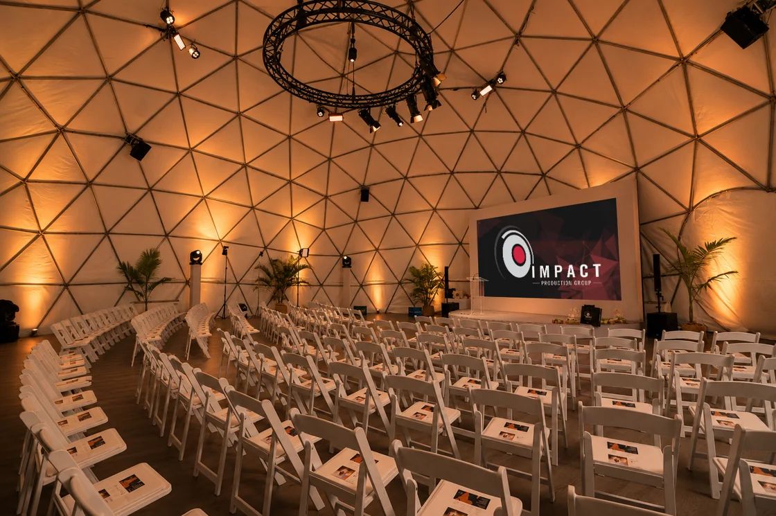 Event production Mauritius lighting and audiovisual setup inside IPG dome