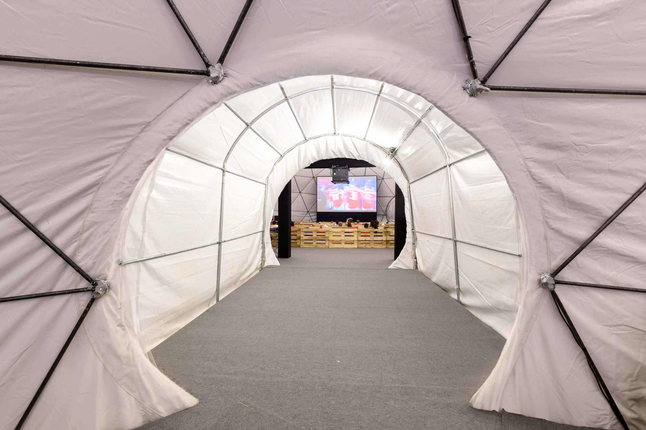 Corporate event setup inside the IPG Grand Dome in Mauritius