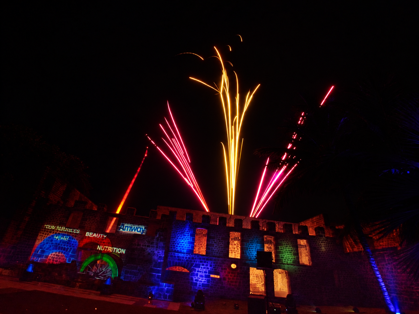 Fireworks and flame effects creating an immersive finale